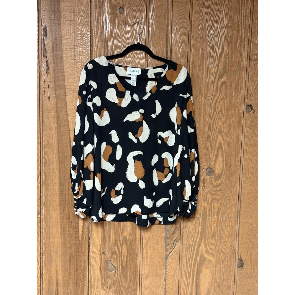 Joseph Ribkoff Abstract Print Long Sleeve Blouse Black Brown Cream Size 14